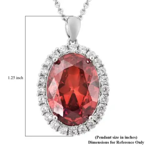 Red and White Diamond Simulate Halo Pendant Stainless Steel Necklace - Picture 5 of 5